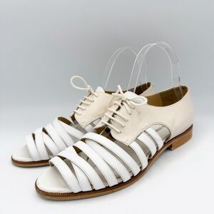 Band of Outsiders Strappy Derby Oxfords Lace Hp Open Toe White Leather 38.5